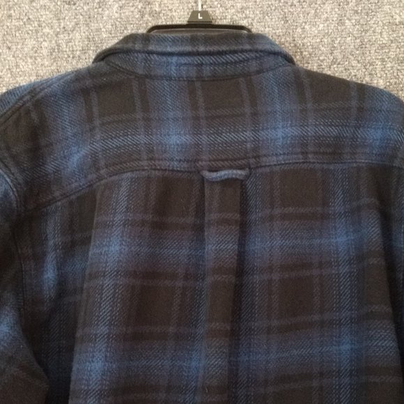 ORVIS Shacket Men's L Blue Flannel Plaid Button Flap Side Pockets Logo Workwear - Picture 4 of 12